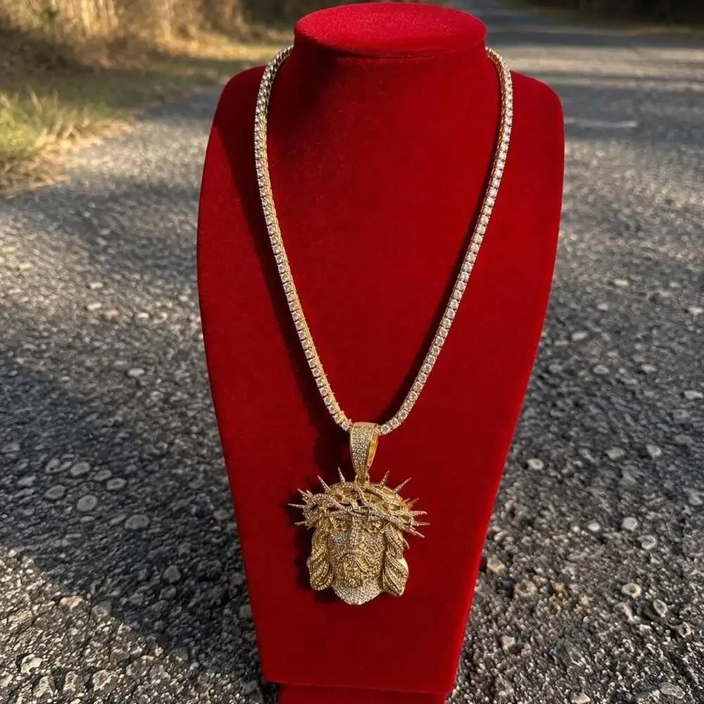 Jesus Pendant With tennis necklace cz